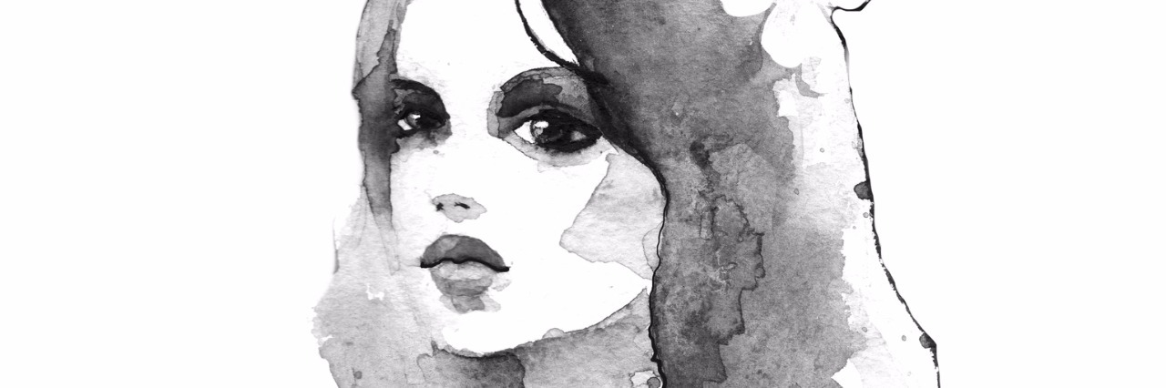 Hand-drawn watercolor painting. Black and white