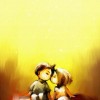 digital painting of young couple sitting on red heart symbol