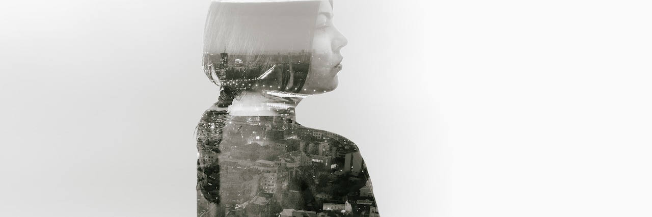 What It's Like to Have a 'Depressive Episode' image of a woman with an image of a city