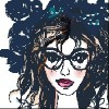 girl with glasses on and messy illustration around her head