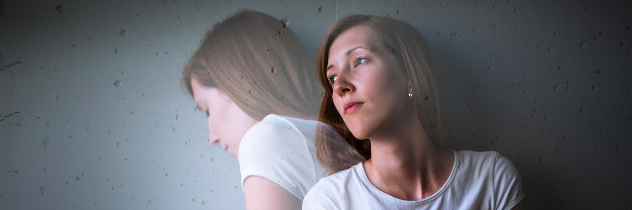 two juxtaposed images of a young woman with depression showing an inner struggle