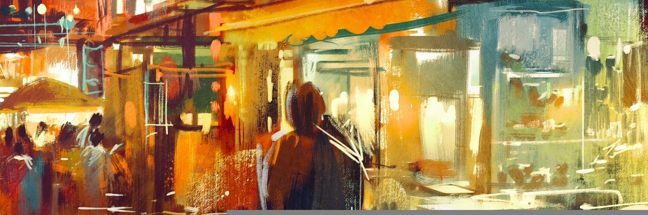 What I Wish People Knew About My Experience With Depression Illustration of people walking in an outdoor market at night