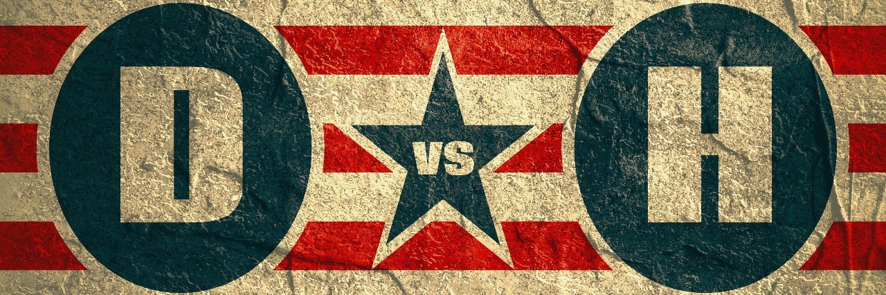 Watching the 2016 Election With Anxiety and Depression letters representing 2016 presidential candidates donald trump and hillary clinton against a patriotic backdrop