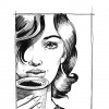 Ink sketch of a woman drinking coffee