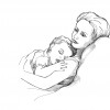 Sleeping child and mother illustration
