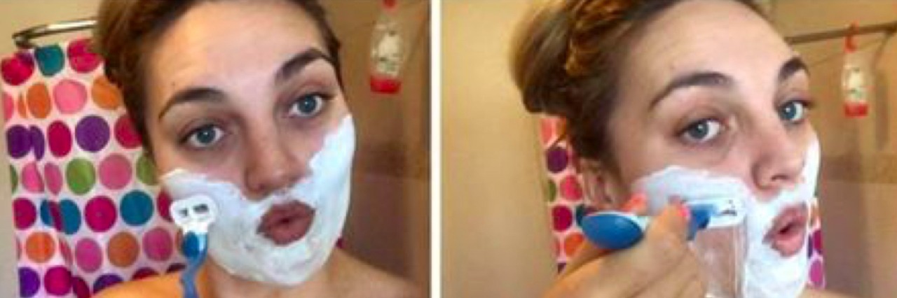 Tina-Marie Beznec Shaves Her Face in Photo to Raise PCOS Awareness Tina-Marie Beznec shaving her face.