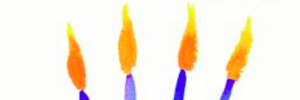 Celebrating a Birthday After Child Loss With Charity a paining of a birthday cake with four candles. Text reads: do 4 others