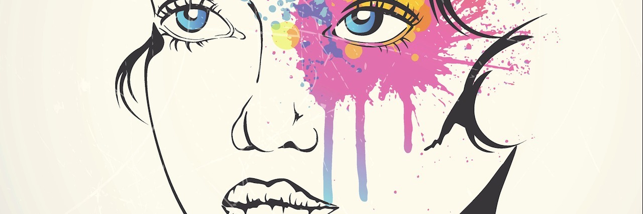 Grief: A Side-Effect of Chronic Disease drawing of woman's face with paint splatter around eye