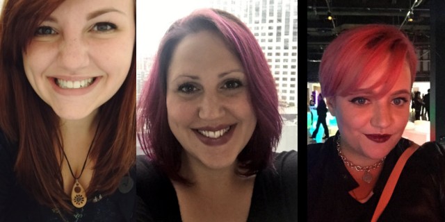 Photo college of three selfies of women.
