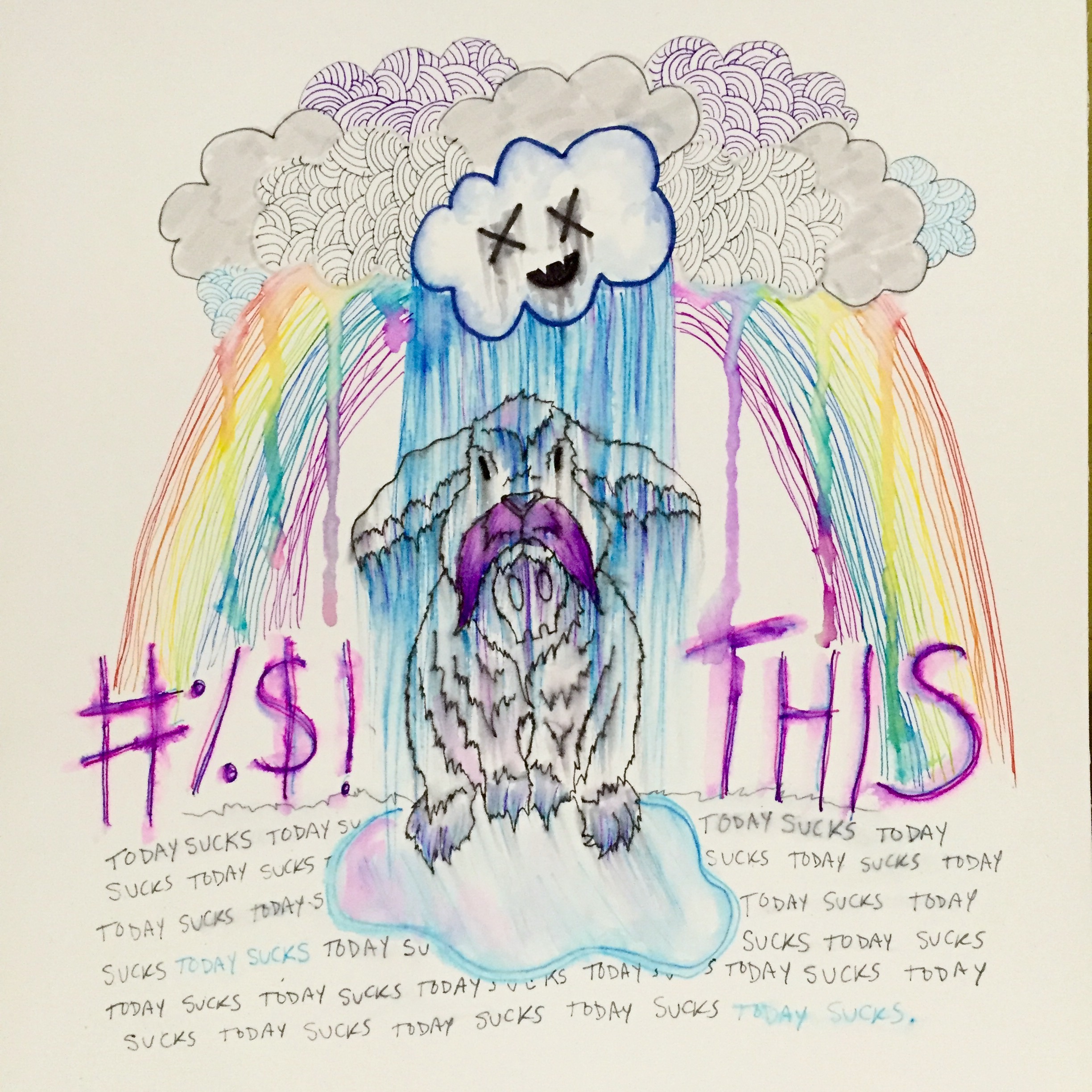 An illustration I did recounting a particularly bad week of a bunny being rained on