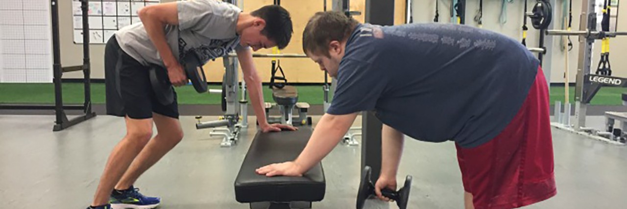 Man With Down Syndrome Doing His Part to Find the Cure for Alzheimer’s Matthew and Marcus working out.