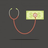 Drawing of a stethoscope on a stack of money