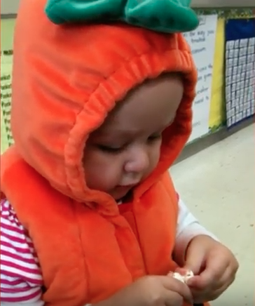 Cal in a pumpkin costume