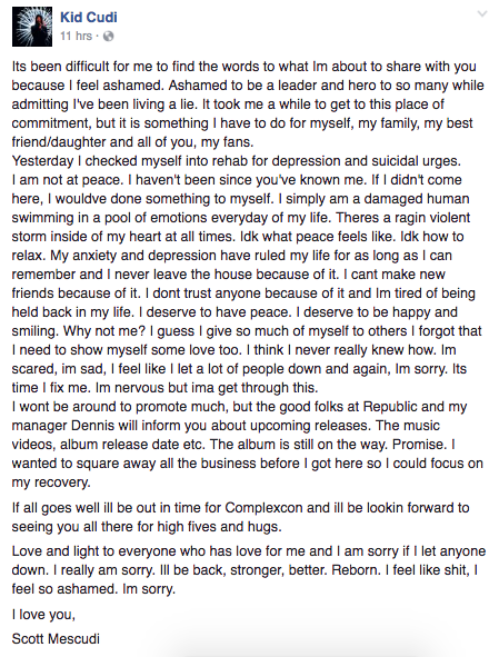 kid cudi's facebook message