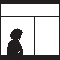 silhouette of the woman against window isolated on white background