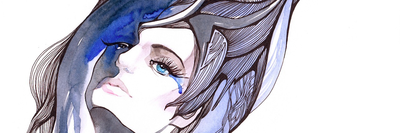 drawing of a woman with tears running down her face