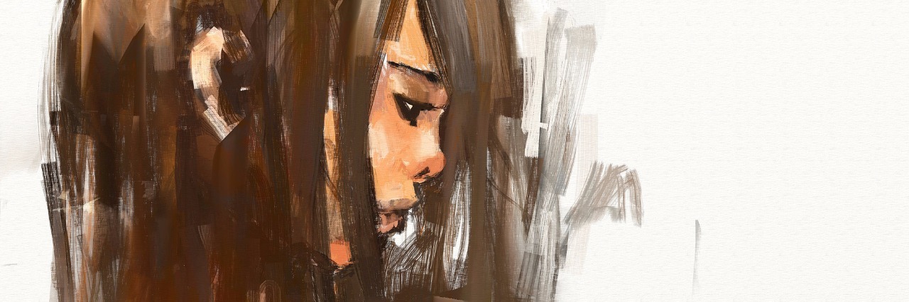 Why Doctors Shouldn't Call Pain 'Discomfort' digital painting of girl with brown hair covering face, looking sad