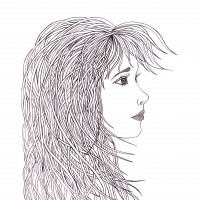 Profile of beautiful woman with waving hair.Graphic style.