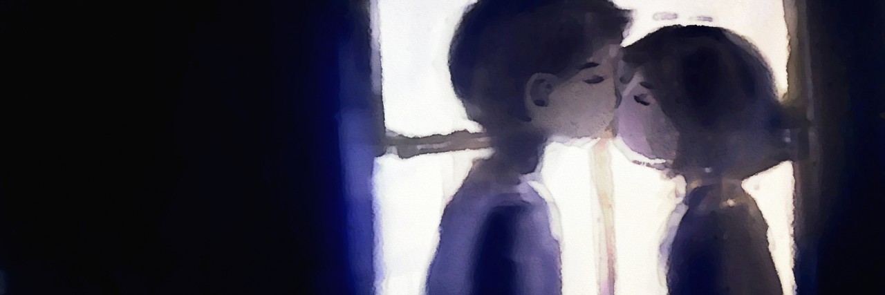 To the Woman Who Wrote 'Date Someone Who Treats You Like Shit' digital painting of young couple kissing on window background