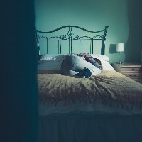 A woman laying in bed fully dressed
