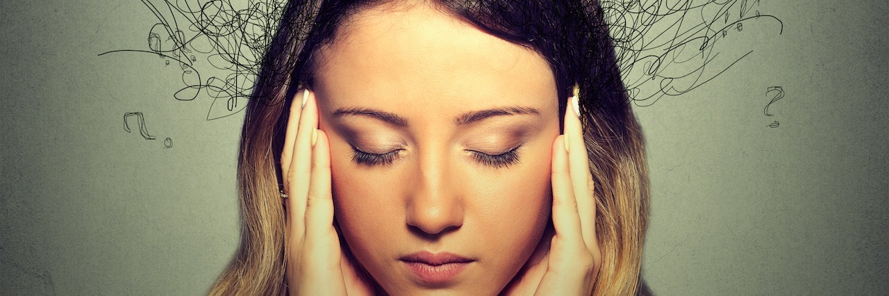 To the Person Fighting the Voices of Depression and Anxiety woman with lines coming out of her head that represent thoughts