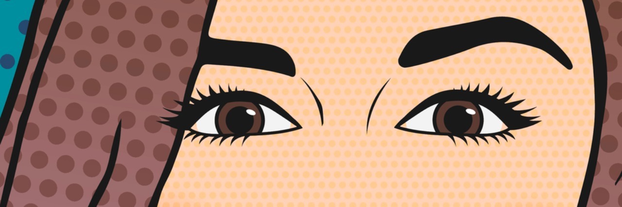 A Letter to the Newly Diagnosed Autistic Vector Pop-art brunette woman thinking and pointing upwords