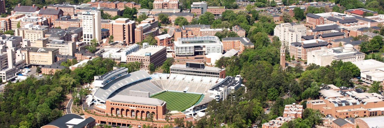 I Won't Let Depression Keep Me From Going to UNC An aerial view of the University of North Carolina campus and surrounding area in Chapel Hill, North Carolina.