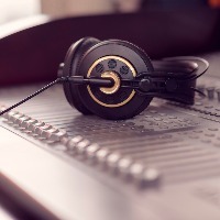 Headphones on the sound mixing console