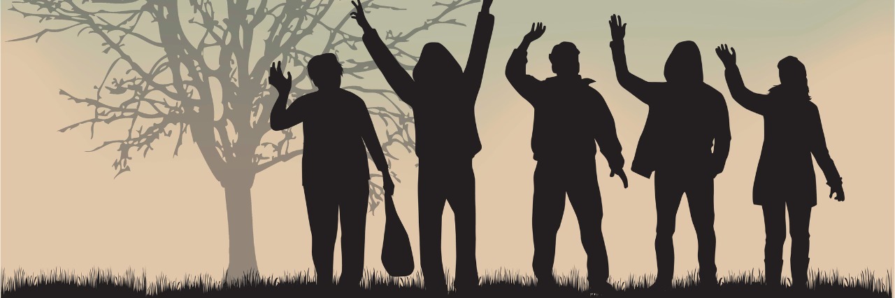 The Types of People You Meet When You Have a Chronic Illness group of five people in silhouette waving