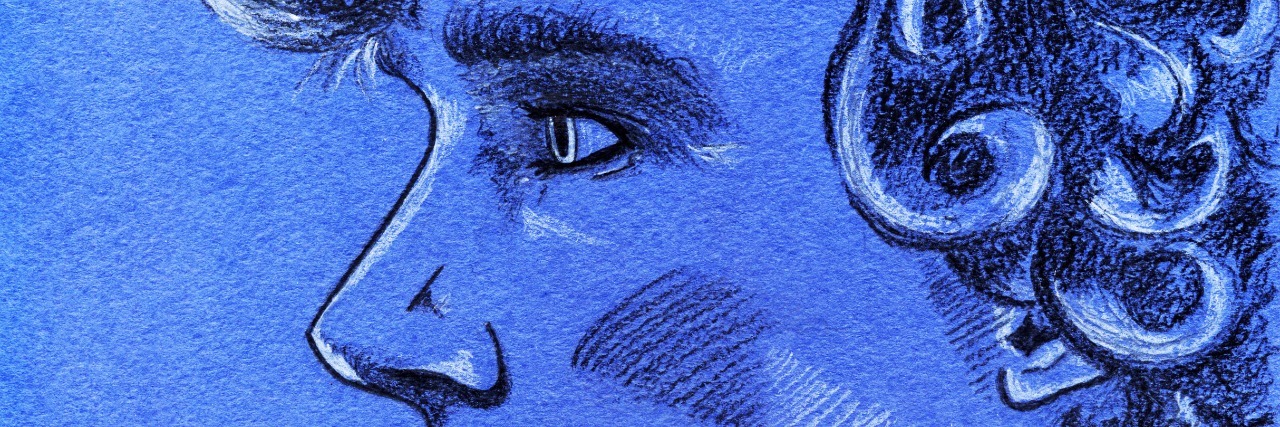 Response to 'You're Too Young to Have Health Issues' Portrait of young curly haired man on blue paper background