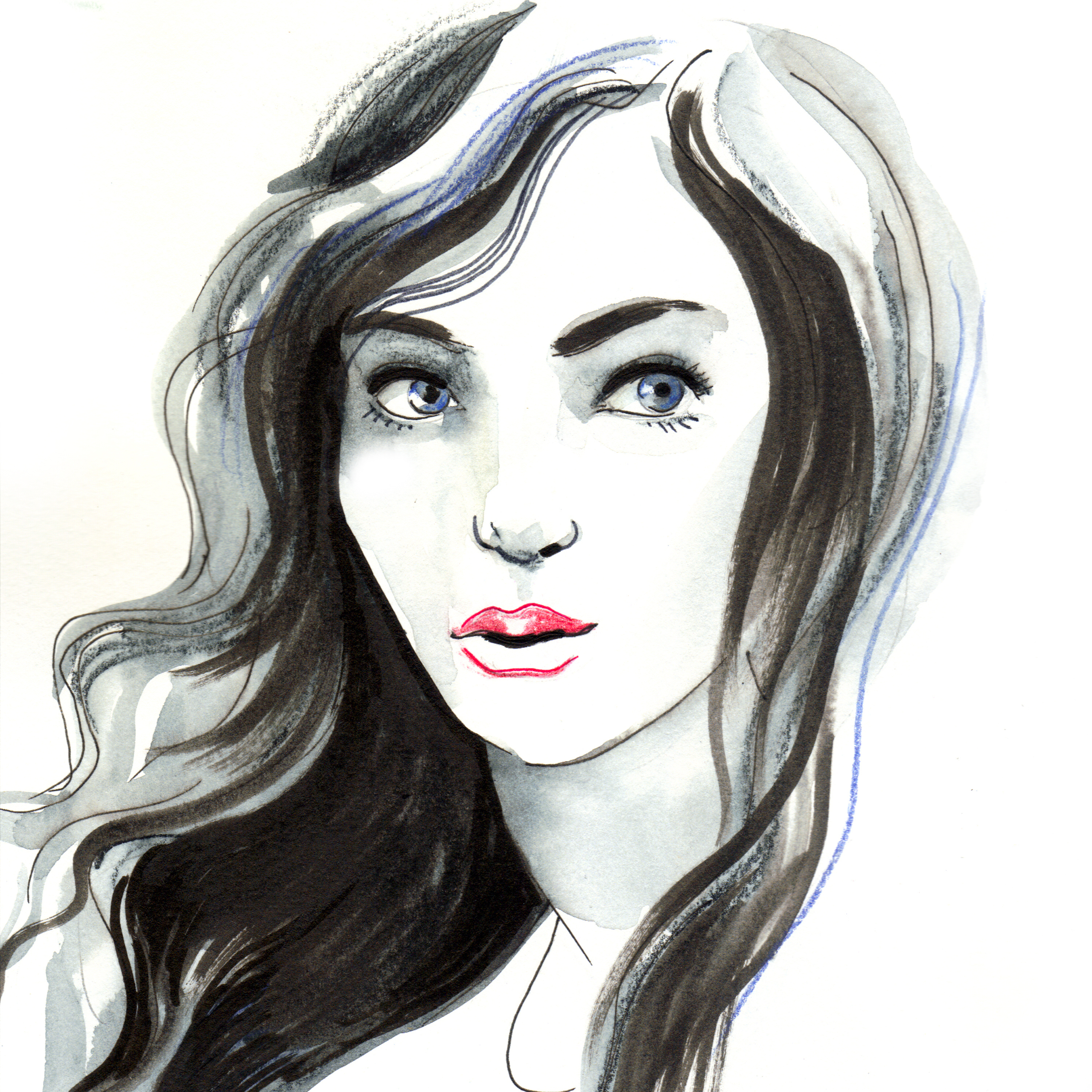 sketch of woman with black hair