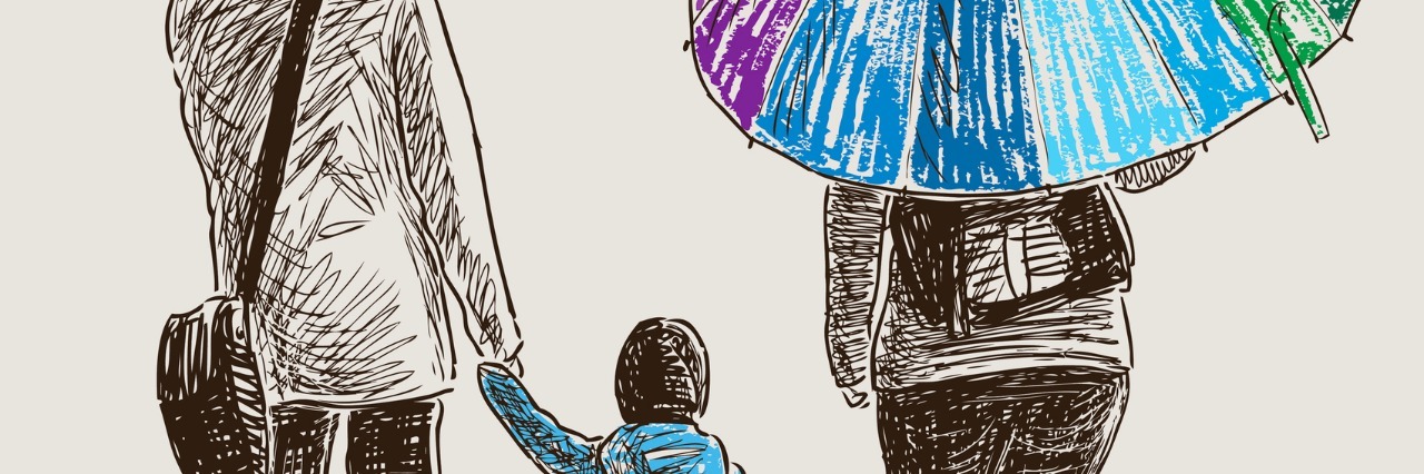 What to Do After Receiving Your Child's Rare Diagnosis Vector image of the couple with their kid on a walk.