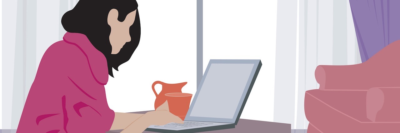 Confessions of Someone With Depression drawing of woman working on a laptop