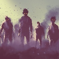 digital drawing of zombies walking at night