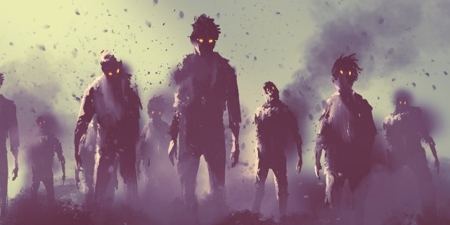 digital drawing of zombies walking at night