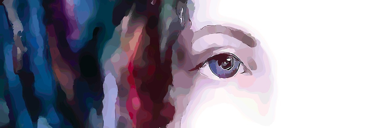 Feeling Like I've Lost Myself Because of Lyme Disease half of woman's face with blue and purple hair