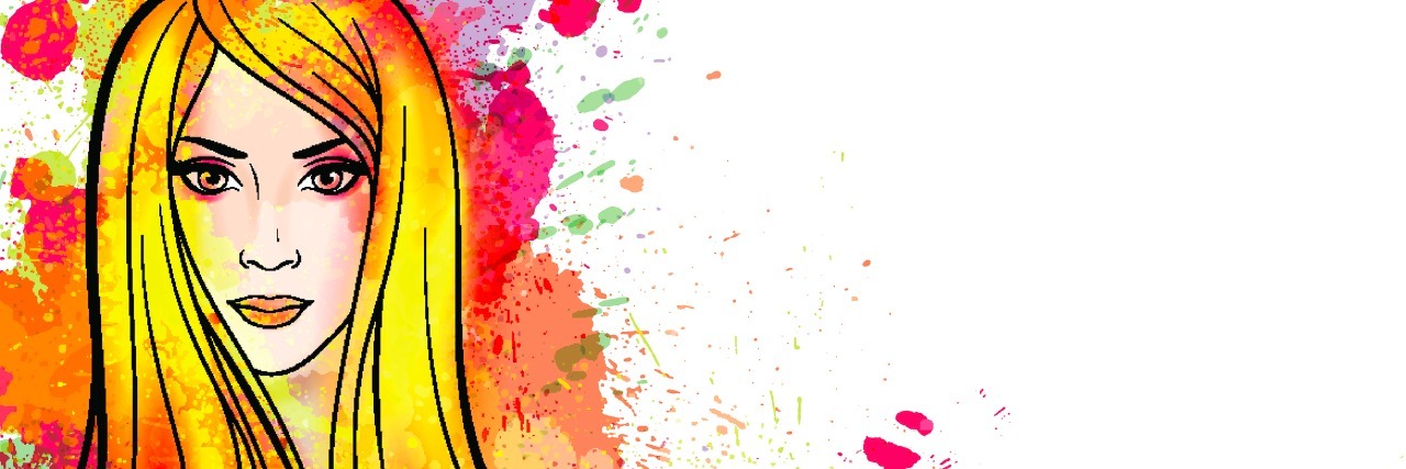 Young woman portrait with colorful splashes drawing