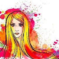 Young woman portrait with colorful splashes drawing
