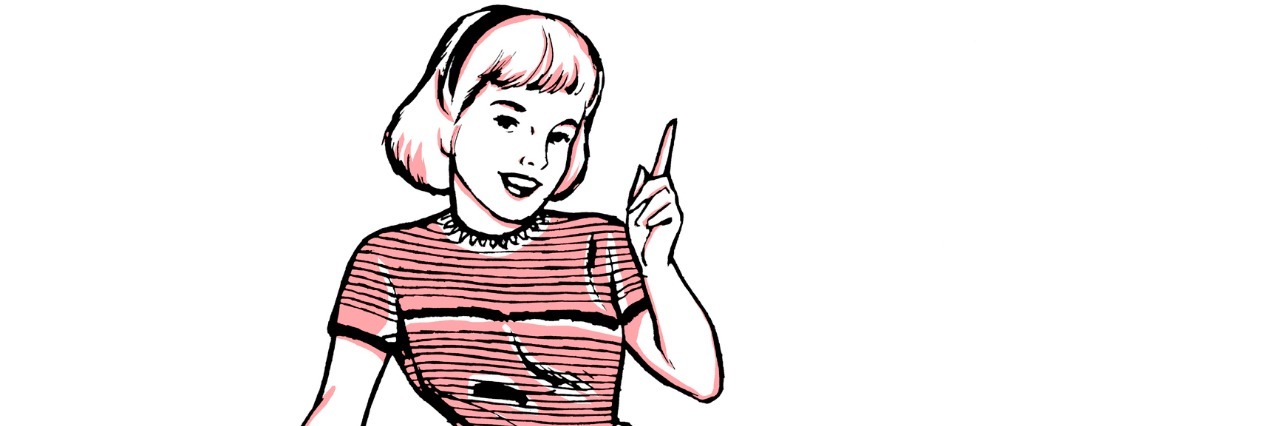 Why You Shouldn't Tell Someone to 'Choose Happiness' Drawing of a woman sitting on a circular rug.