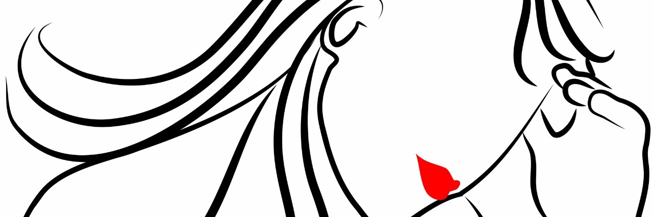 Hiding Chronic Fatigue Syndrome Symptoms black outline on white background of woman rubbing head