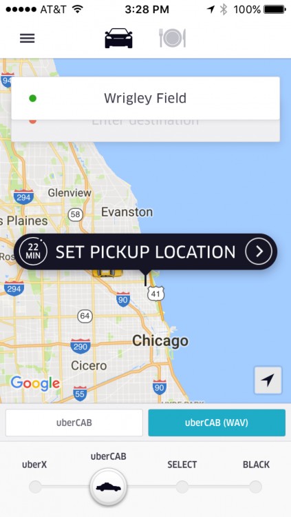 Screenshot of Uber App