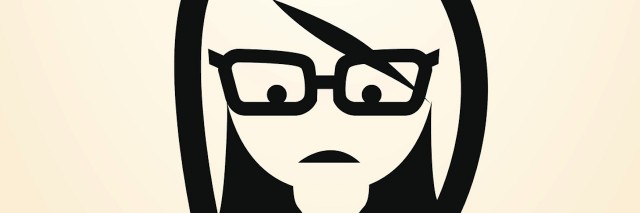 outline of girl with glasses looking downward, confused