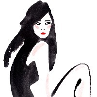 black and white watercolor of woman looking over shoulder