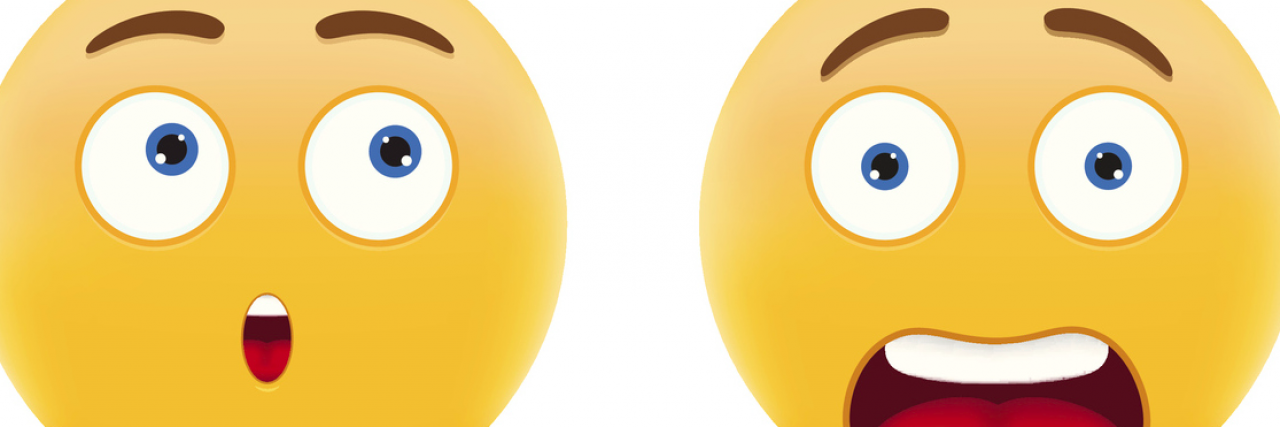 Emojis of My Mental Health in a Day With Multiple Sclerosis Yello surprised face and concerned face emojis