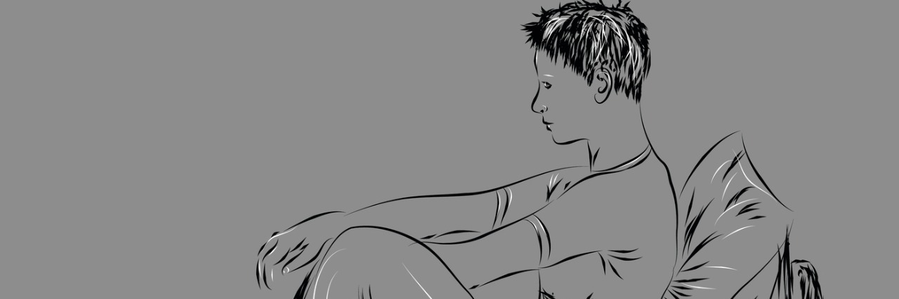 Support and Prayer for People With Chronic Illness drawing on gray background of man sitting up in bed