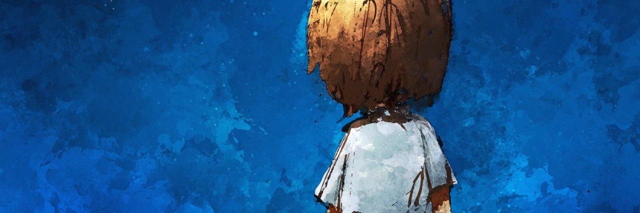 Dealing With PTSD and Dissociative Disorder on Halloween digital painting of boy sitting lonely in the moonlight, watercolor on paper texture