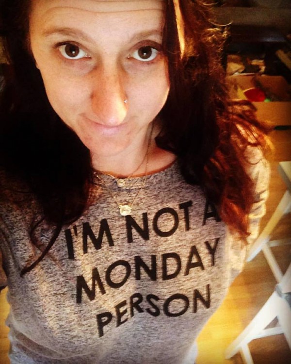 woman wearing shirt that says i am not a monday person