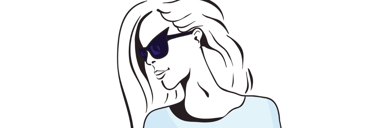 Advice for Young Women Going Through Menopause Sketch of a beautiful girl with long hair in sunglasses on a white background. Vector illustration