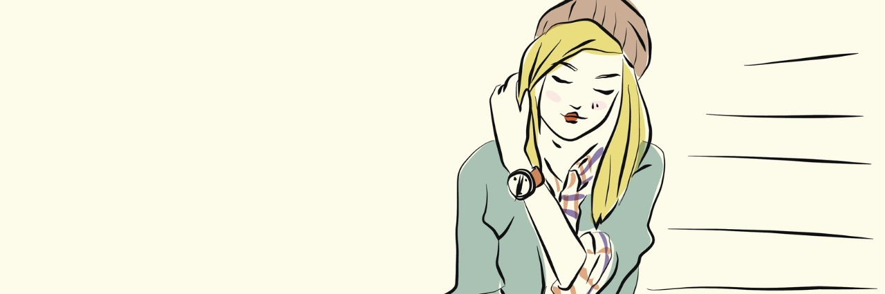 Why It's Hard to Talk About My Chronic Health Issues drawing of girl sitting on stairs