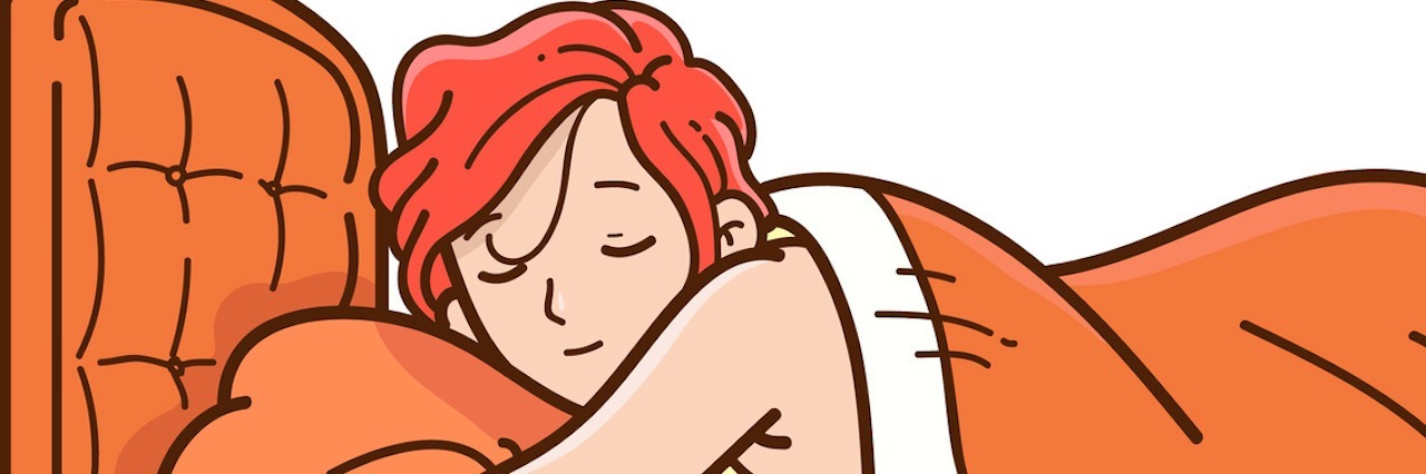 Illustration of woman sleeping on bed